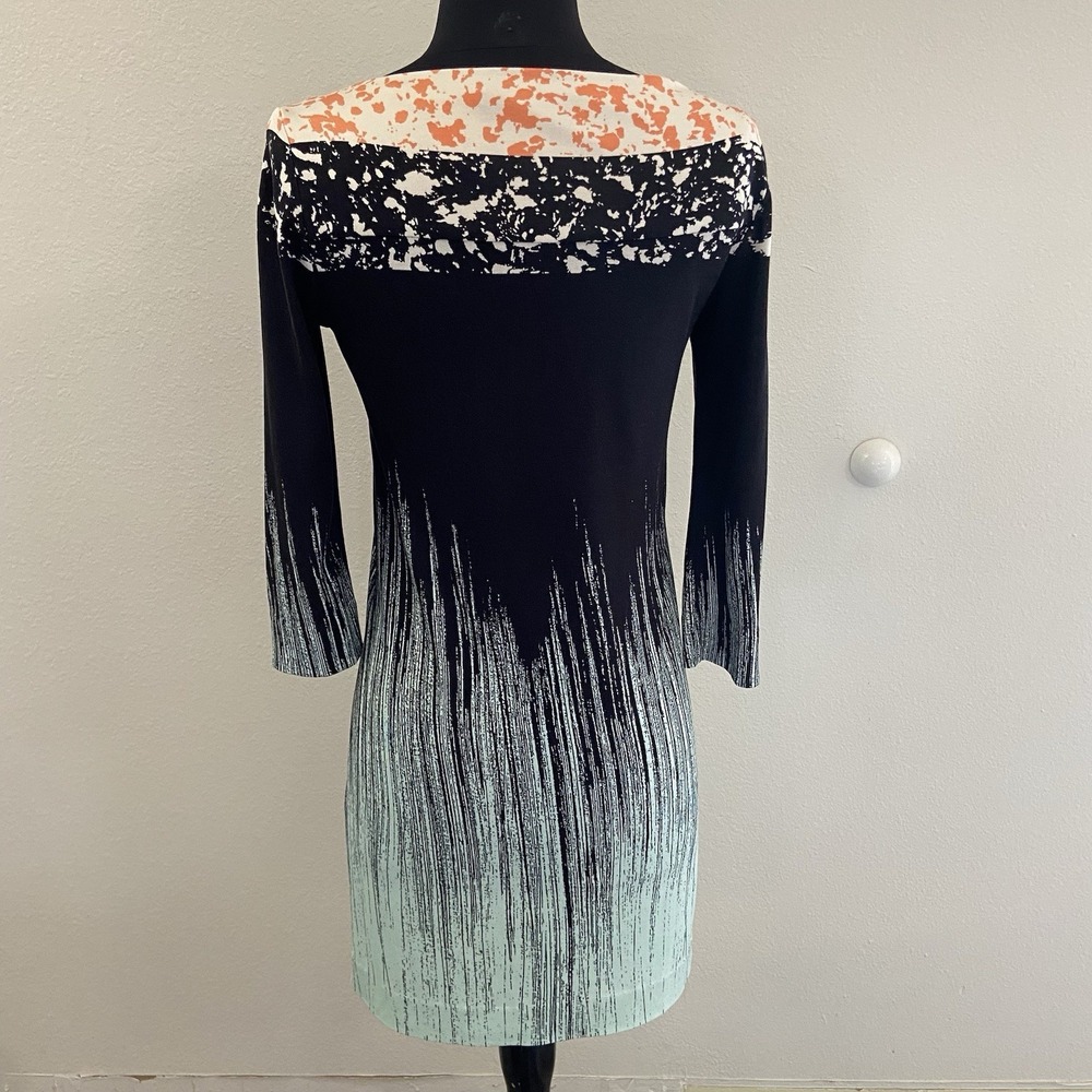 Diane Von Furstenberg Black Geo‎ Print 100% Silk Women's Dress Size 4 3/4 Sleeve - Picture 3 of 10